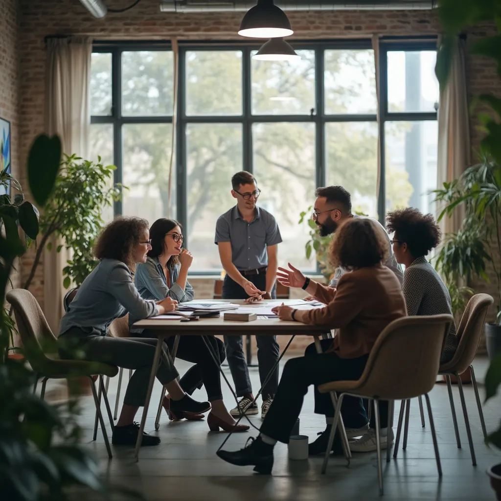 Equipo de consultores diversos y profesionales en una reunión estratégica